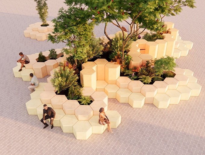 Le prototype « Hemp-Clay-Lime Urban Seating » de Smarin.