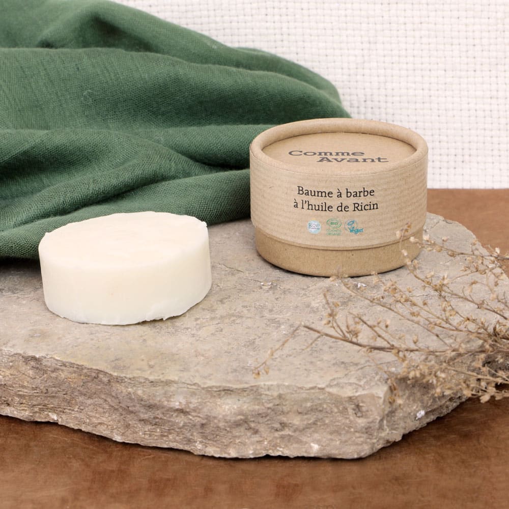 Baume à barbe à l’huile de ricin par Comme Avant pour une routine beauté sans polluer.