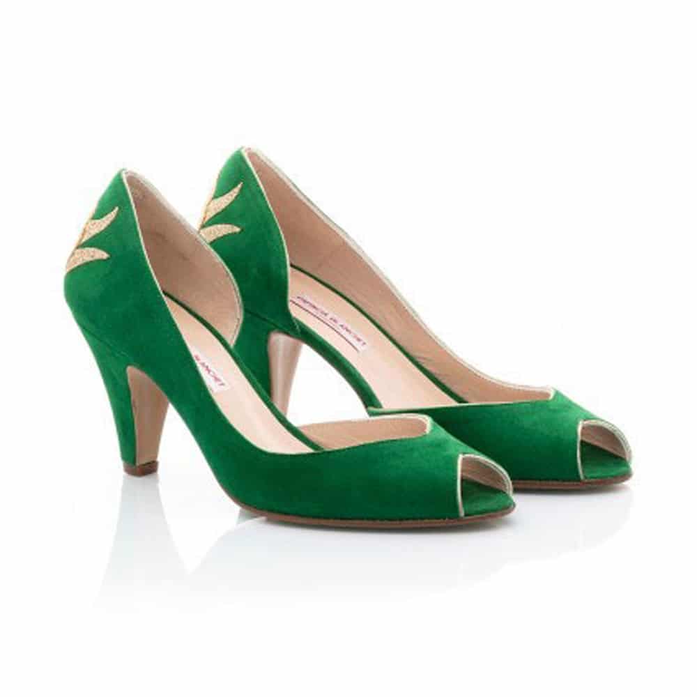 concept-stores-fete-des-meres-Muse-Collection-Toulon-Patricia-Blanchet-escarpins-Saul-bout-ouvert-nubuck-vert-menthe-glitter-dore