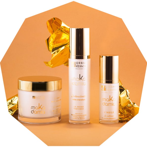 Urban-Keratin-gamme-Makadamia-Ensemble-Soins brume huile masque cheveux