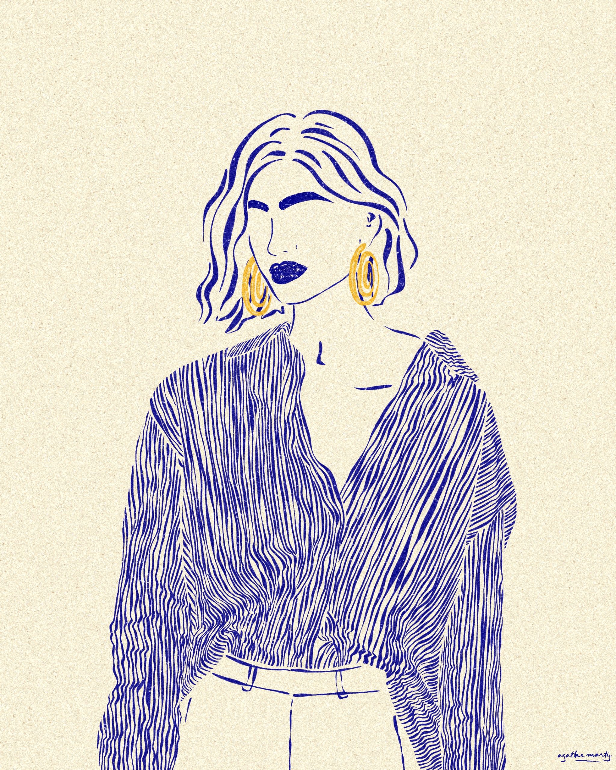Illustration d’un portrait de fille bleu fait par l’illustratrice Agathe Marty.