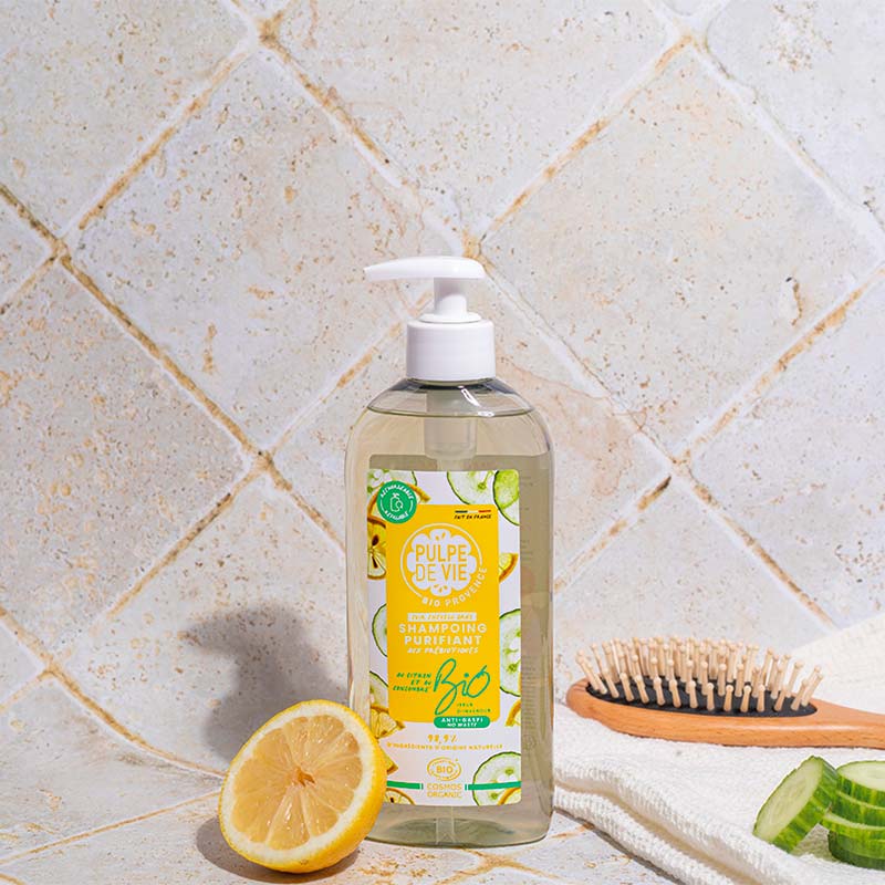 Shampoing purifiant XL au citron bio de Corse de la marque « Pulpe de vie ».