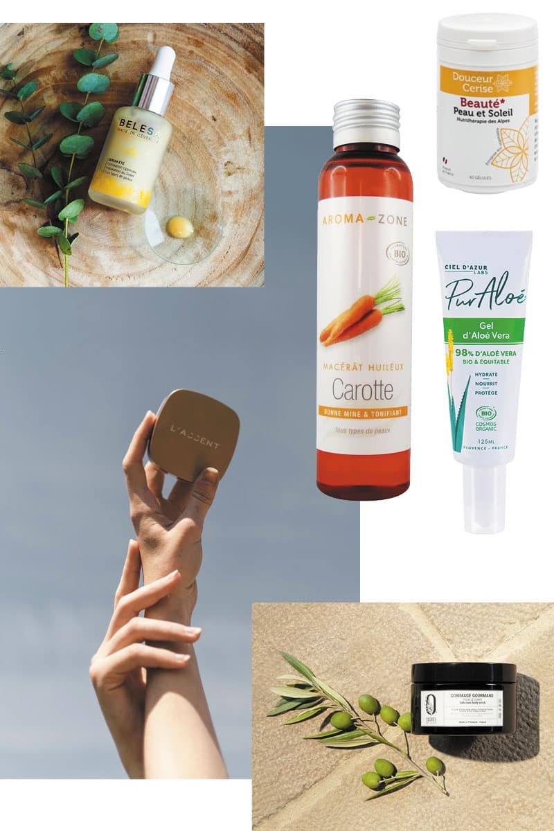 La beauté solaire avec les sérums, compléments alimentaires, gel ou poudre les plus nature des marques du sud de la France.