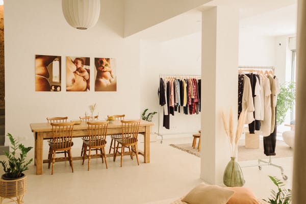 Intérieur spacieux et lumineux de la boutique Jolibump proposant des vêtements de maternité durables pour femmes.