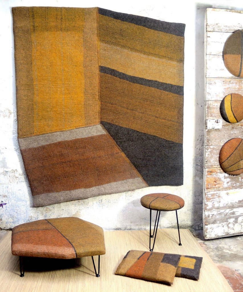 La collection de tapis et petit mobilier de chez Ghislaine Garcin Maille & Feutre à retrouver au salon Maison et Objet 2021.