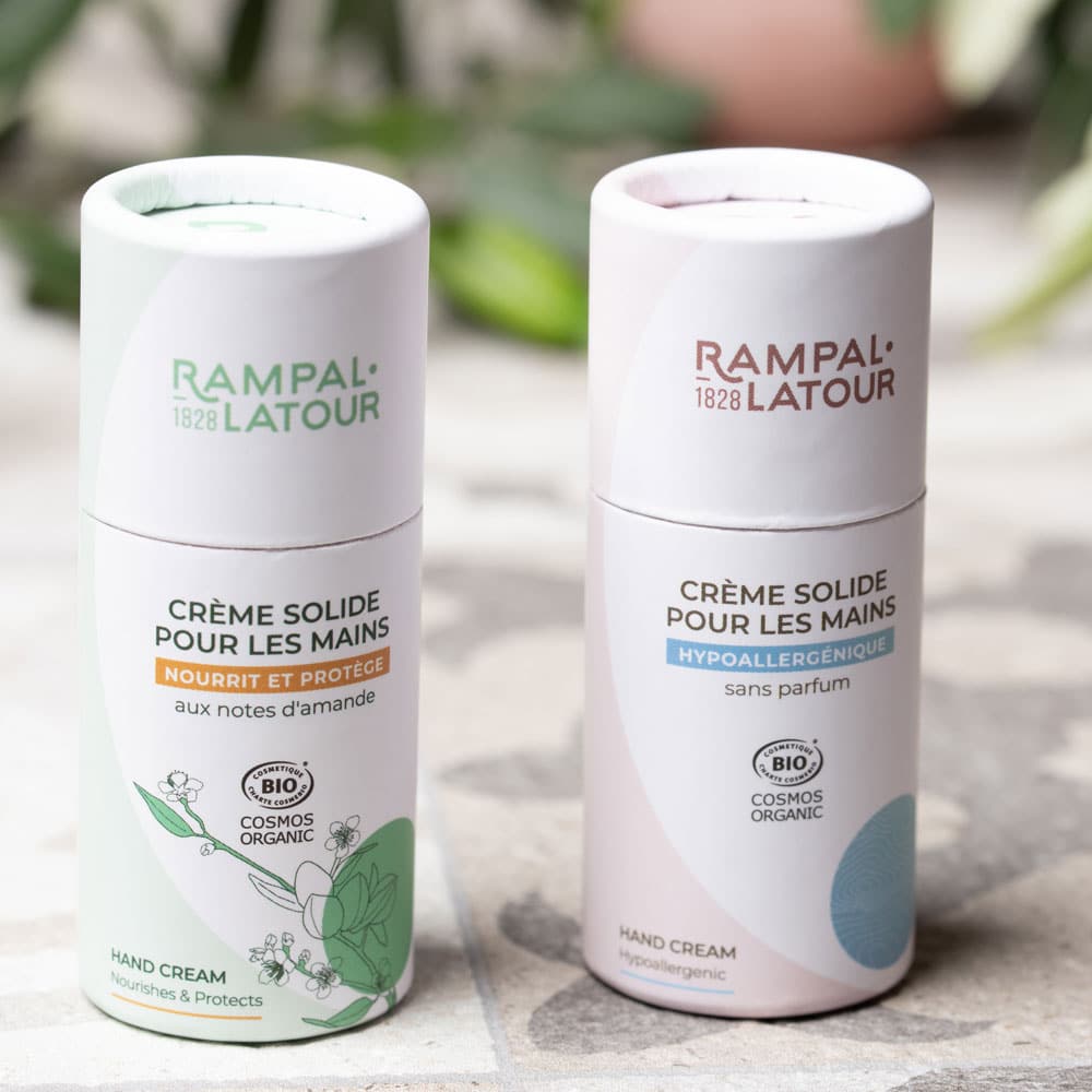 Crème solide en stick pour les mains par Rampal-Latour pour une routine beauté sans polluer.